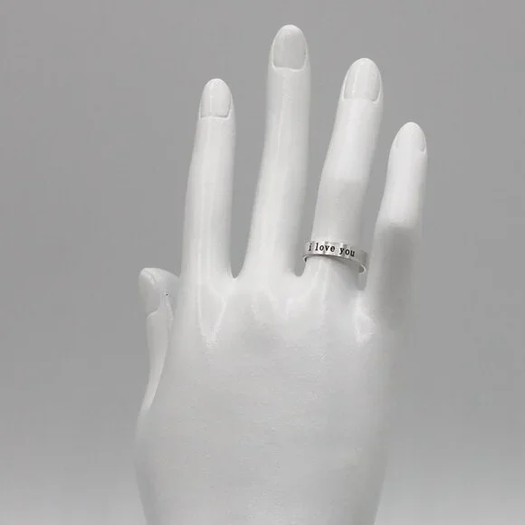 Jewelry ring band I Love You romantic adjustable silver tone simple minimalist - Picture 6 of 7